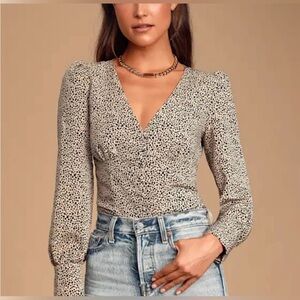 Lulus Cream Tan Cheetah Patterned Women's Top